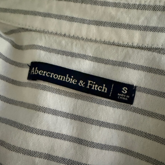 Abercrombie & Fitch Mini Striped White and Light Blue Belted Shirt Dress - Picture 2 of 9